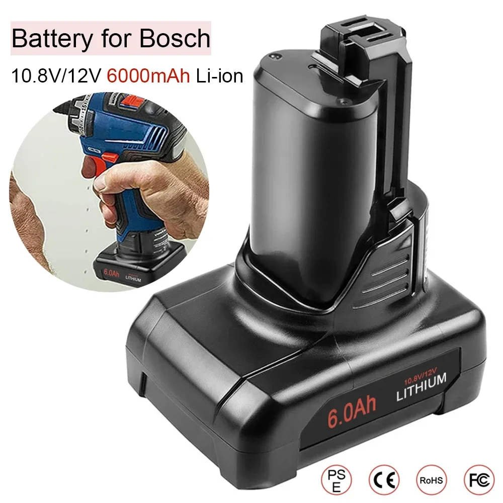 10.8V/12V 6000mAh Replacement Battery for Bosch li-ion BAT411 BAT412 BAT414 BAT420 GBA 12V Cordless Power Tools PS40-2 PS10