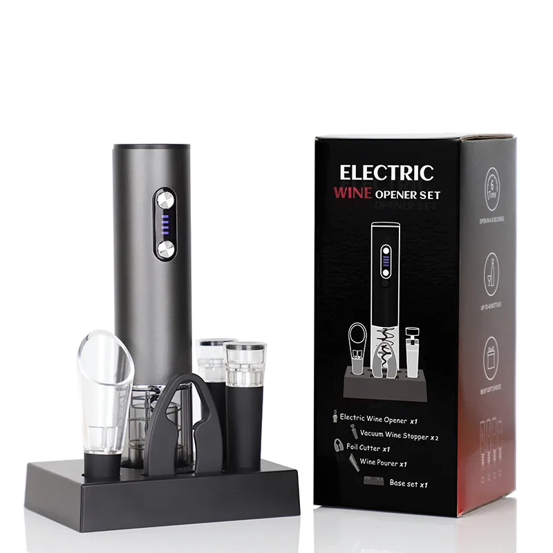 ReadStar WG34 Electric Wine Opener Gift Set with Vacuum Stopper Foil Cutter Wine Pourer And Base - Complete Kit for Wine Lovers
