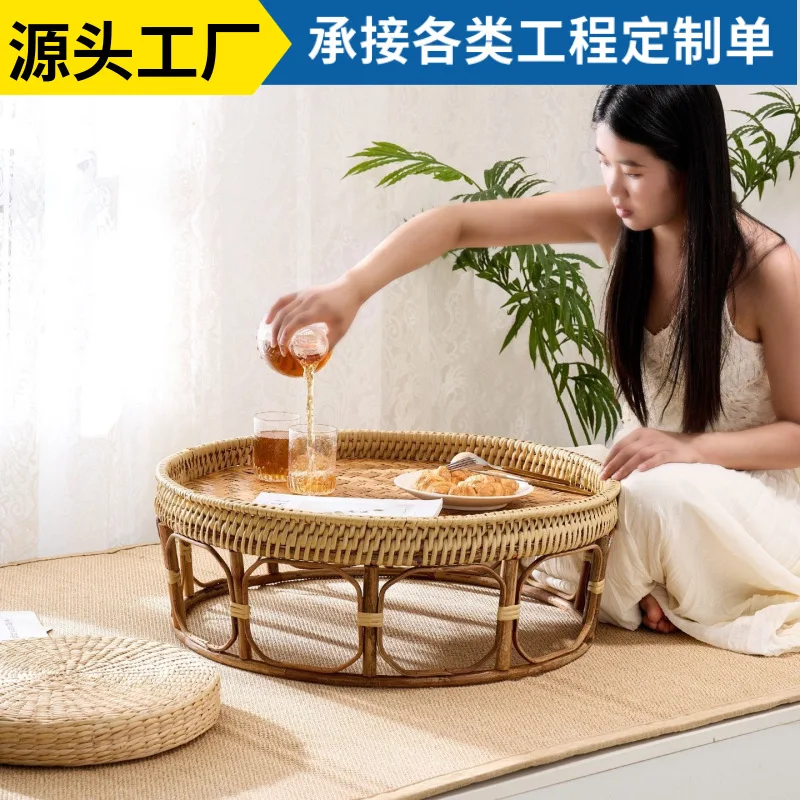 Rattan coffee table bay window tea table bamboo household tall fruit plate fruit basket light
