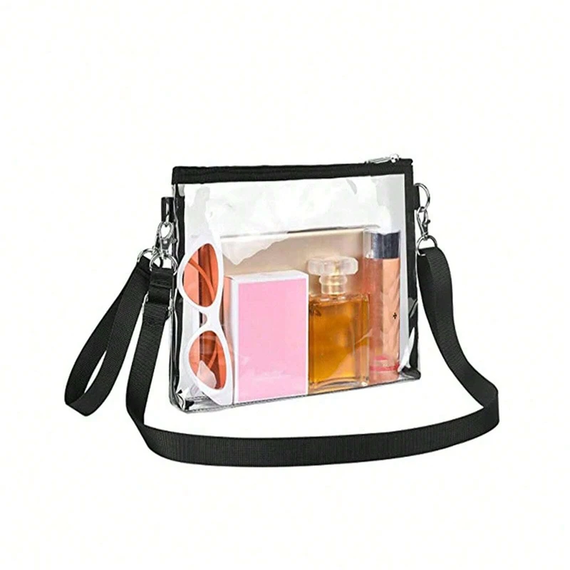 Women\'s Transparent Purse PVC Crossbody With Removable Shoulder Strap Waterproof Stadium Organiser Bag Sports Tote Zip Closure