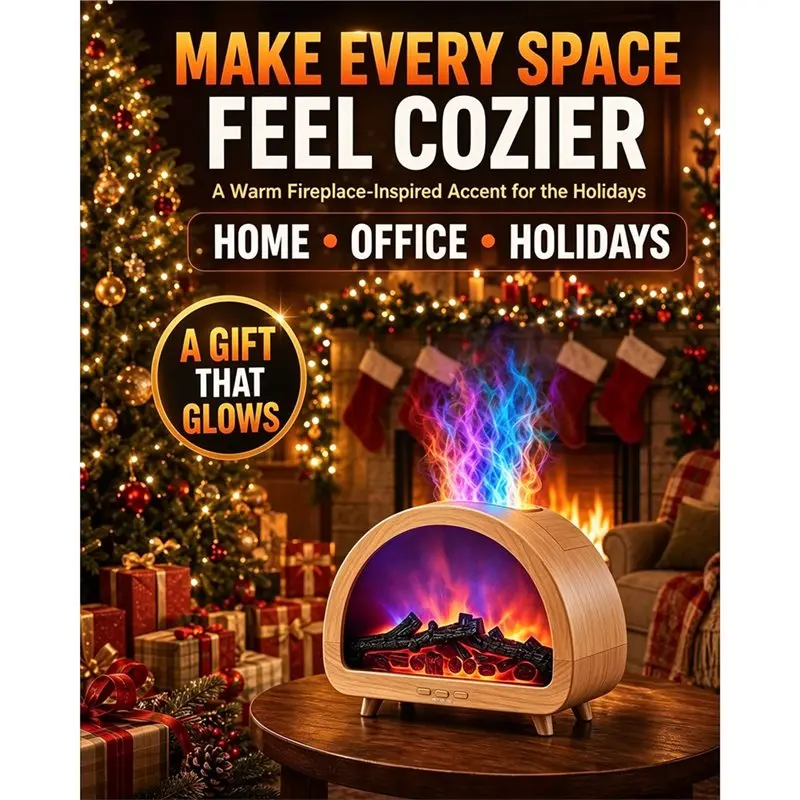 B06B-Automatic Scent Diffuser 12 Flame Lighting Effects Fireplace Diffuser Essential Oil Diffuser Humidifier