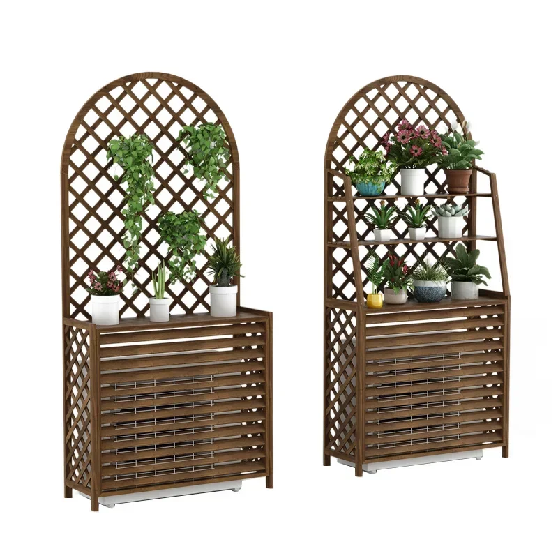 Supporto per fiori da balcone con scaffale per unità esterna per aria condizionata con viti sospese, scaffale per piante da giardino esterno, supporto da giardino funzionale.