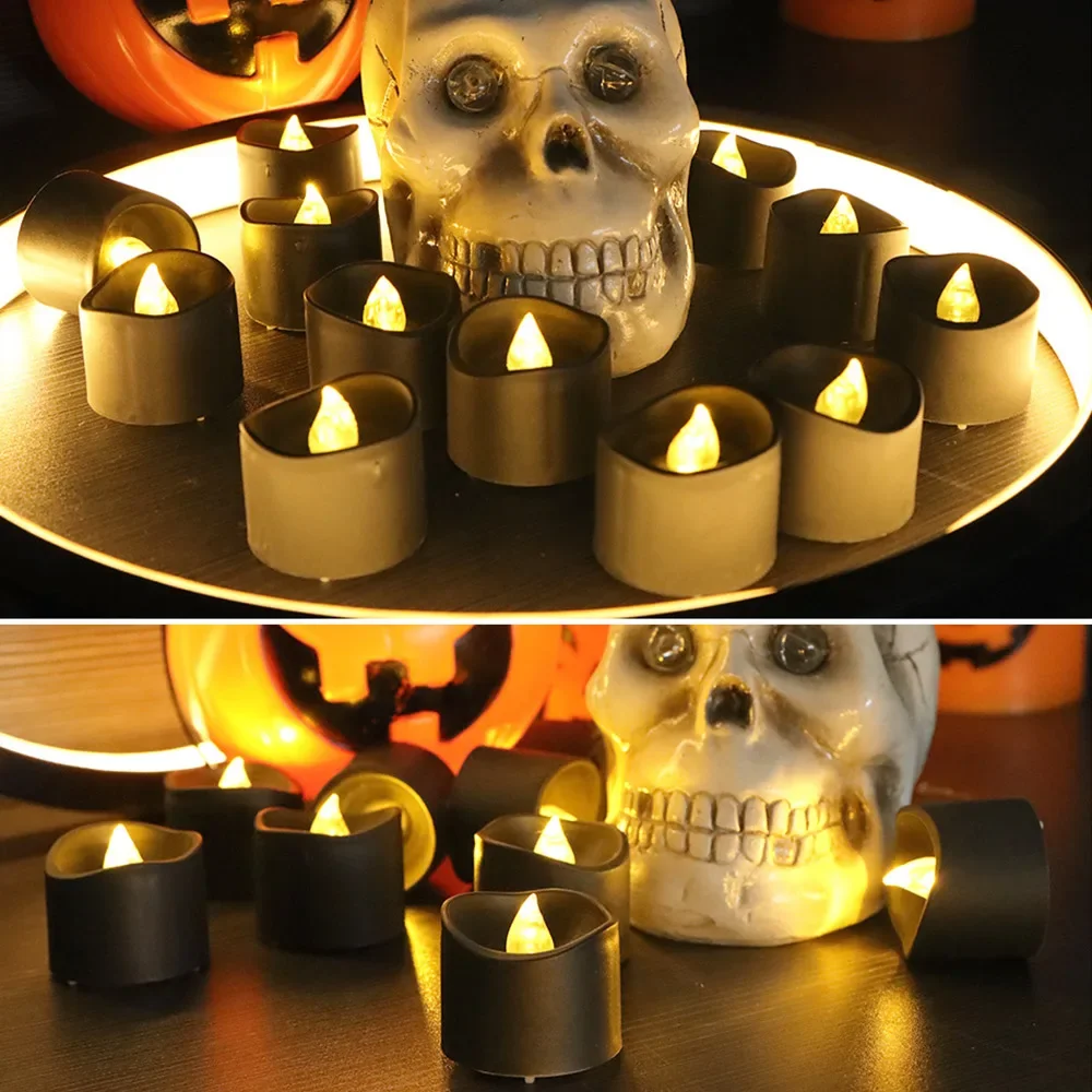 

1X Black LED Halloween Candle Lamp Battery Operated Light Flameless Fake Electronic Candle Party Decoration Flashing Candle Lamp