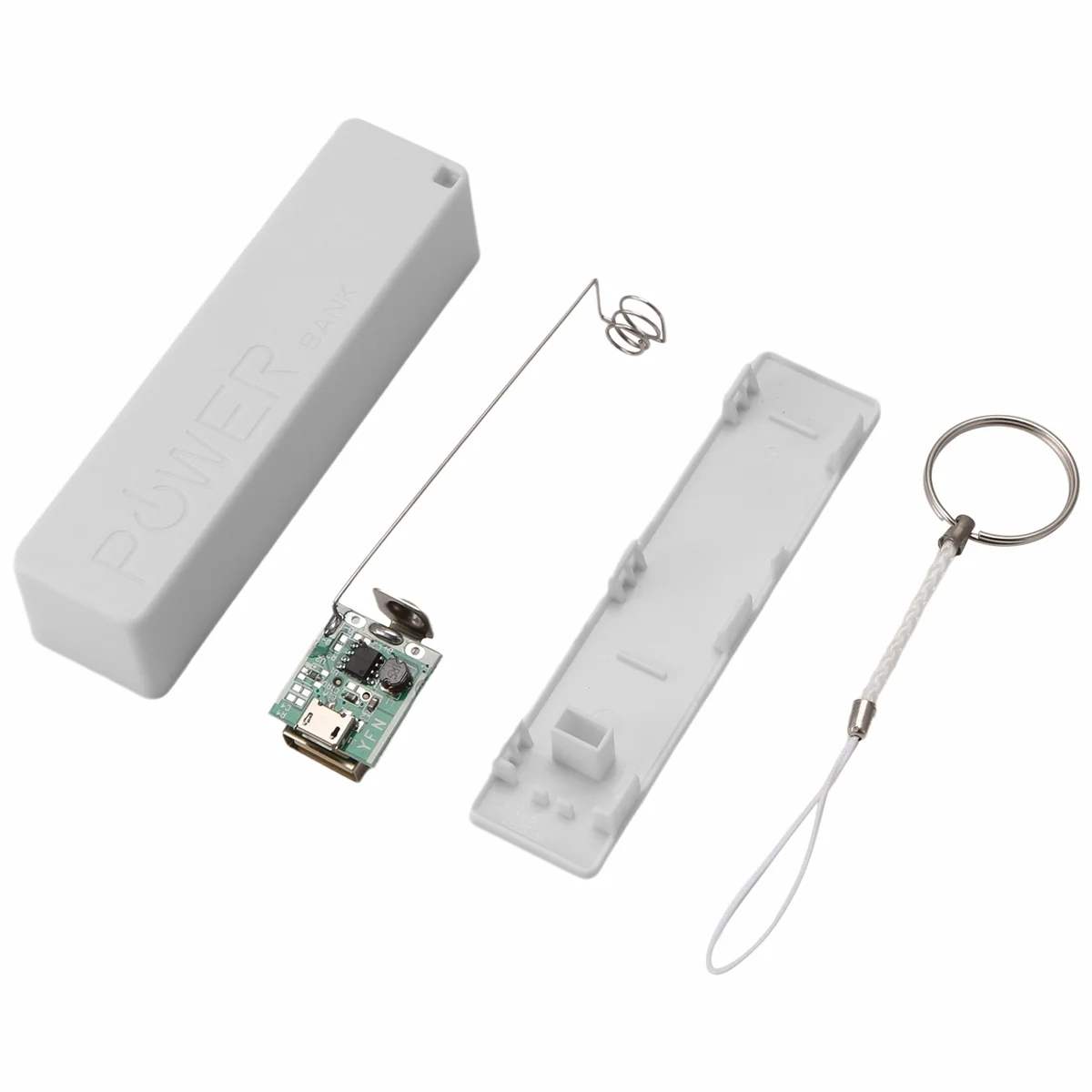 HIHI Portable External Power Bank Battery Charger 18650 with Keychain (Without Battery) (White)