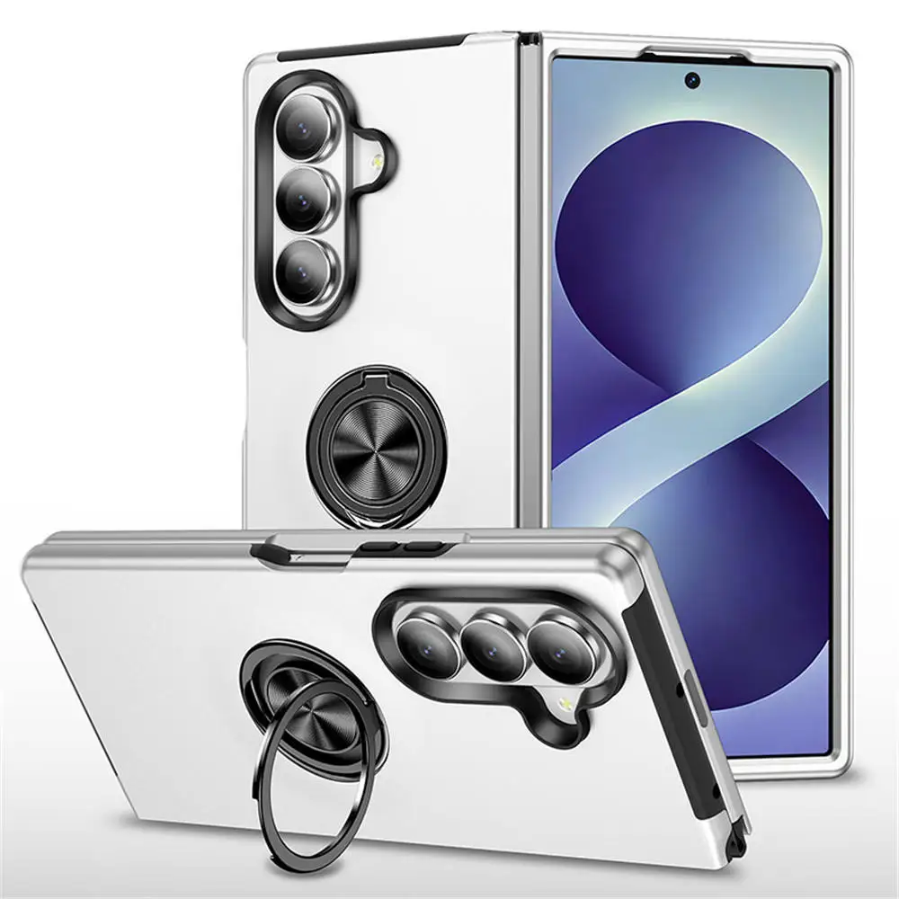 Metal Ring Holder Phone Case For Samsung Galaxy Z Fold 8 Ultra 8 7 Armor Bumper Shockproof Hard PC Cover Funda