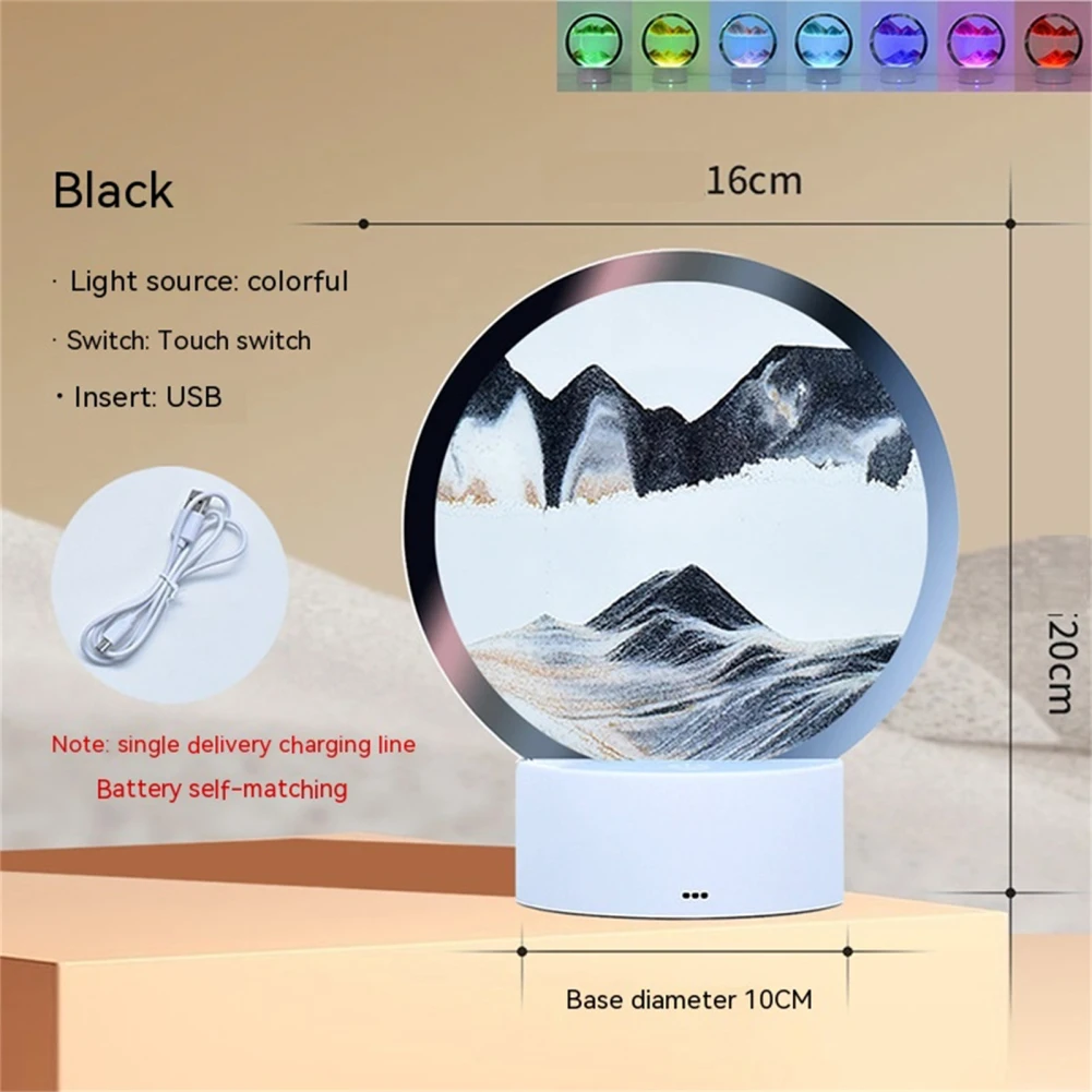 3D Areia Pictures Touch Sensor LED Desk Lâmpadas, Atmosfera Colorida Luz, Dinâmica Luz, Desktop Ornamento, Artesanato para Home Decor