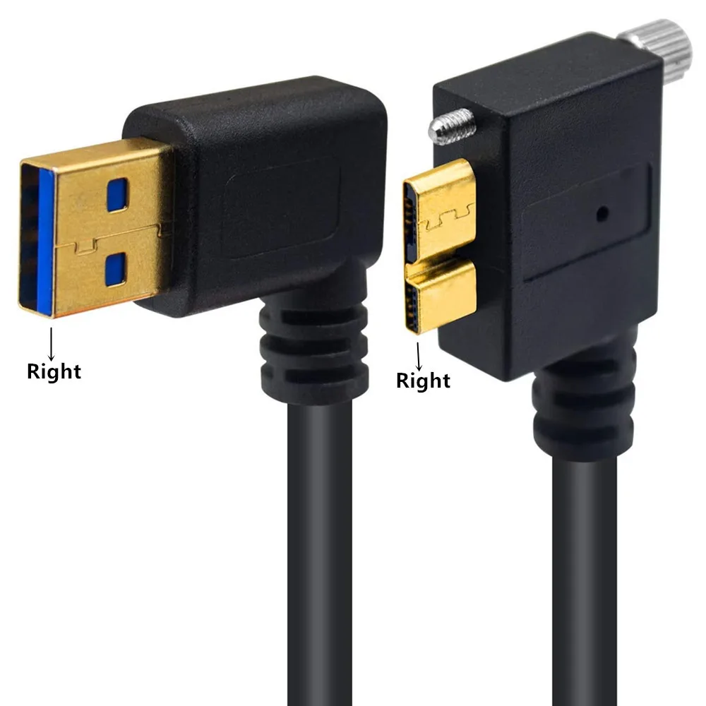 Usb macho banhado a ouro 5gbps, angular esquerdo/direito para micro b cabo angular esquerda/direita com parafuso 25cm