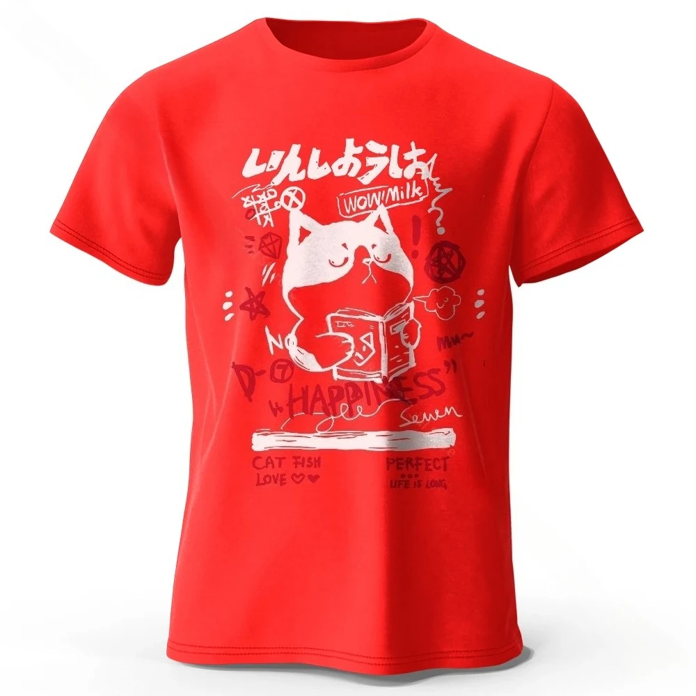 Kawaii القط خربش Harajuku تي شيرت مطبوع لينة وتنفس جولة الرقبة قصيرة الأكمام لطيف والفني نمط النساء الملابس الموضة #5