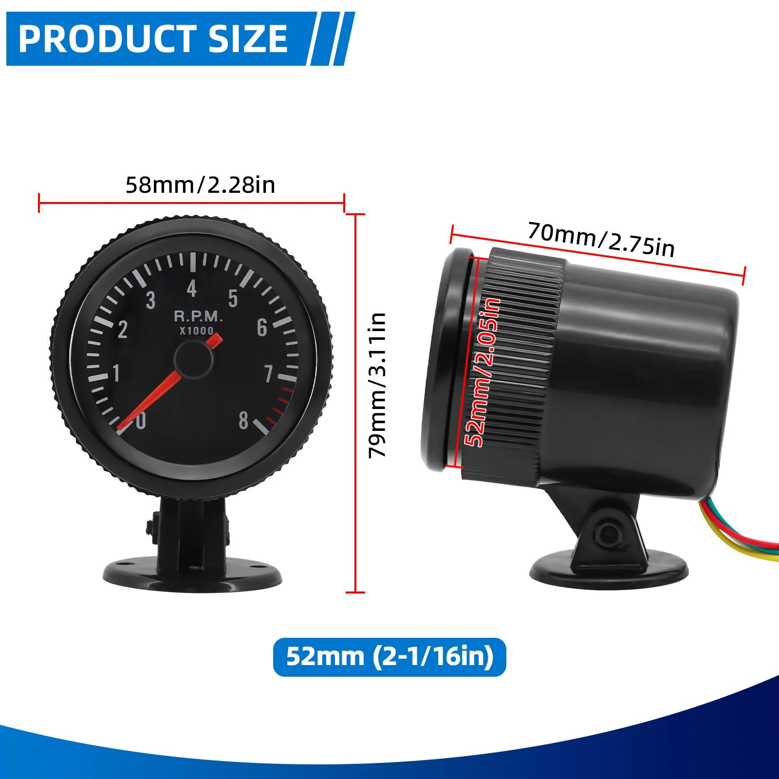 52mm Auto RPM Gauge 0-8000 PRM Tachometer Mit Led-hintergrundbeleuchtung Für 1 ~ 8 Zylinder Für 12V Auto Motor Auto Auto Tacho Anzeige – Detail 6