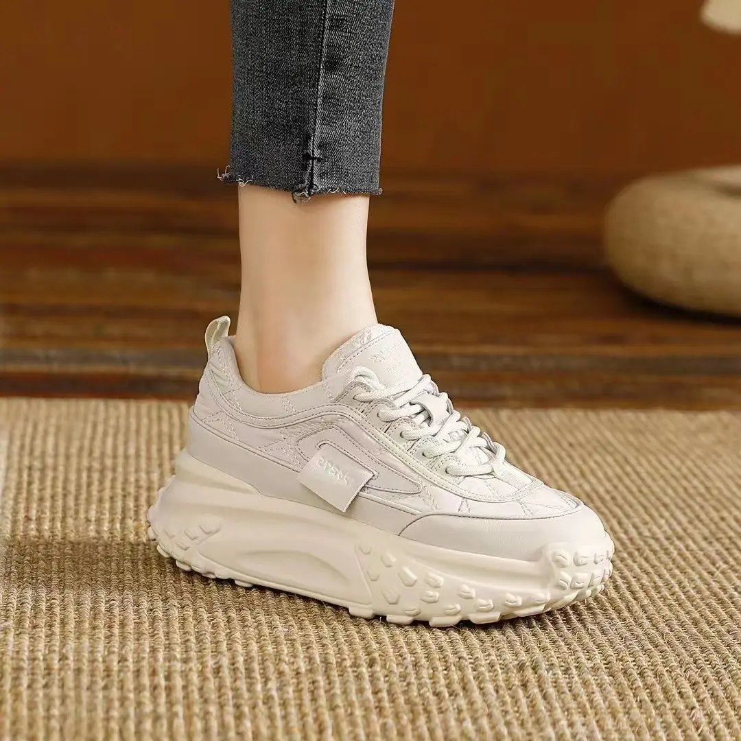 Color Matching Sneakers Women Shoes Lace-up Casual Shoes Platform Woman Flat with Ladies Shoes Thick base elevation Sneakers