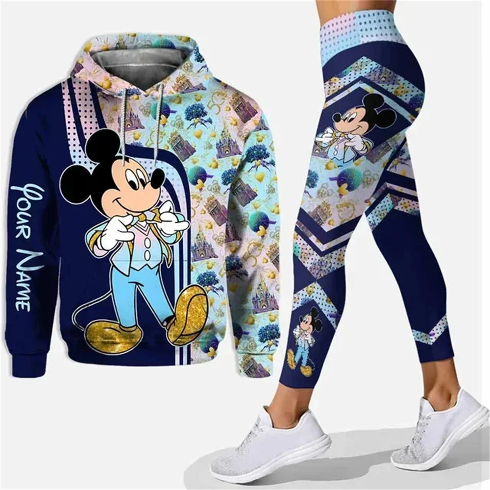 Personalized Disney Mickey Mouse Minnie 3D Women\'s Hoodie and Leggings Set Minnie Yoga Pants Sweatpants Fashion Sports Suit 2024