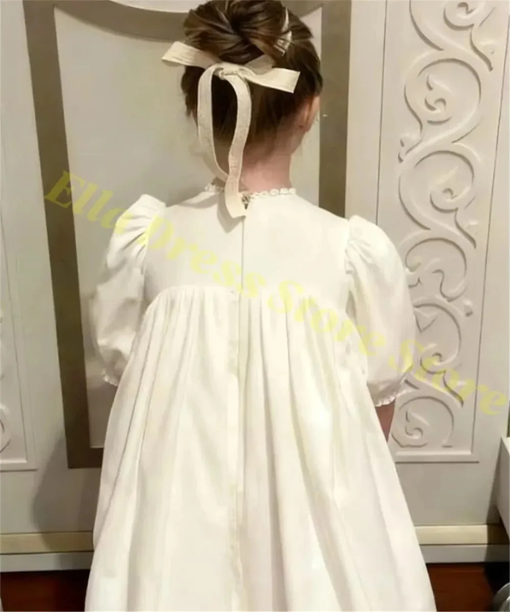 Großhandel Elegantes Hochwertiges Kommunion-Blumenmädchenkleid aus Satin, Flauschig für Hochzeit, Taufe, Ballkleider, Kindergeburtstagsfeiern – Detail 1