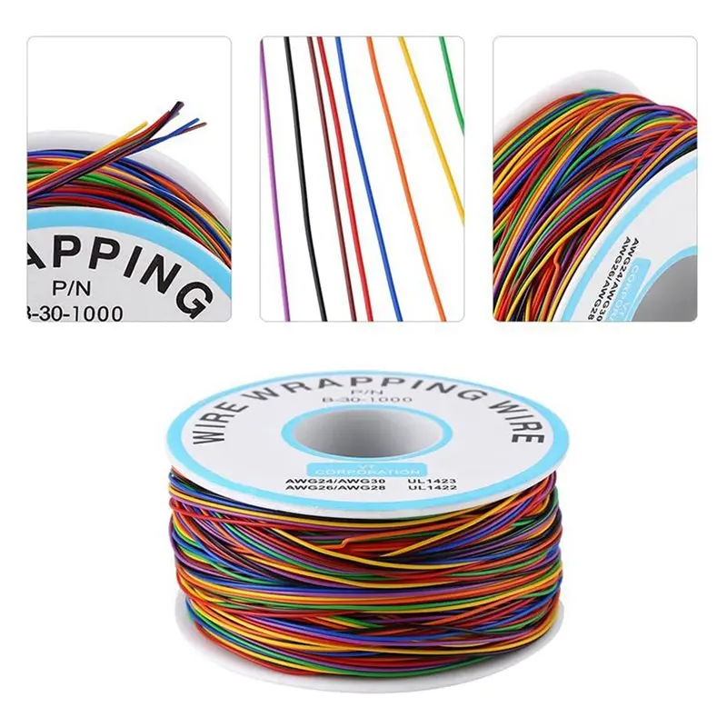 DT39 3X Tin Plated Copper Wire 8-Wire Colored Insulation Test Cable, 30AWG 300V PVC Solid Cable for Breadboard Electronic Test
