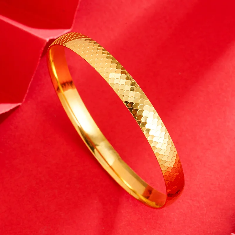 

Luxury 24K 9999 Pure Gold real gold Women's Dragon Scale Bracelet Closed-Mouth Scale Wave Dot Cambered Bracelet