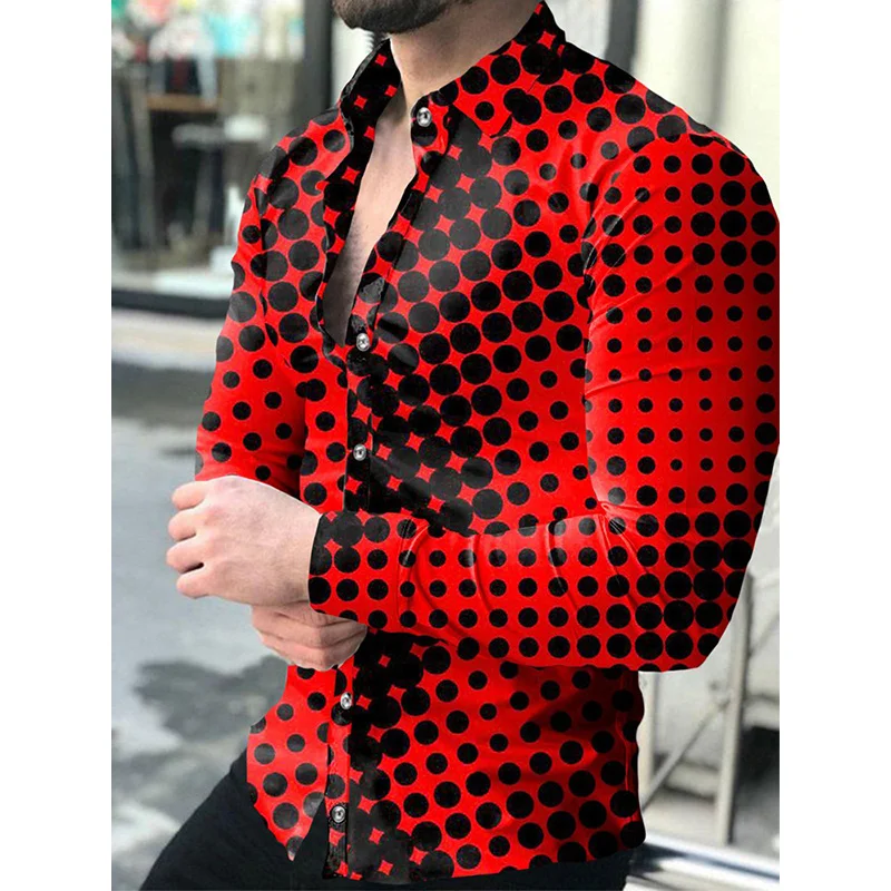 Luxury Shirts New 2023 Men\'s Shirts Fashion Lapel Button Casual Polka Dot Print Long Sleeve Cardigan Clothes Prom Party Shirts