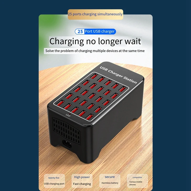USB Charger 25 Ports HUB 150W Universal Wall Desktop Fast Charging Station Dock For Mobile Phone Power Adapter US Plug