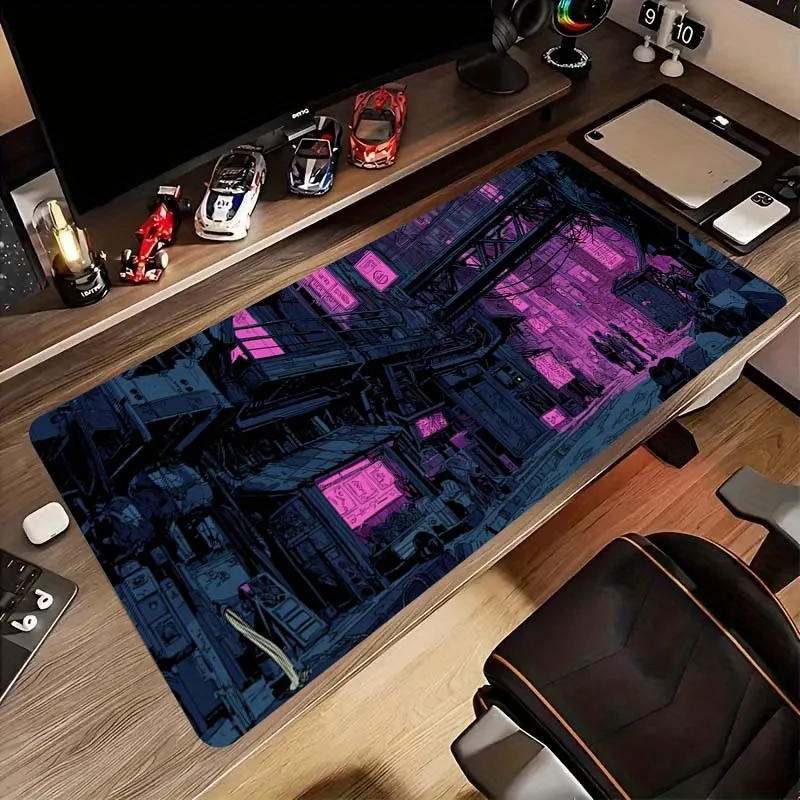 Cyberpunk Neon Alley Extended Gaming Mouse Pad Large Desk Mat Non-Slip Rubber Base for Office