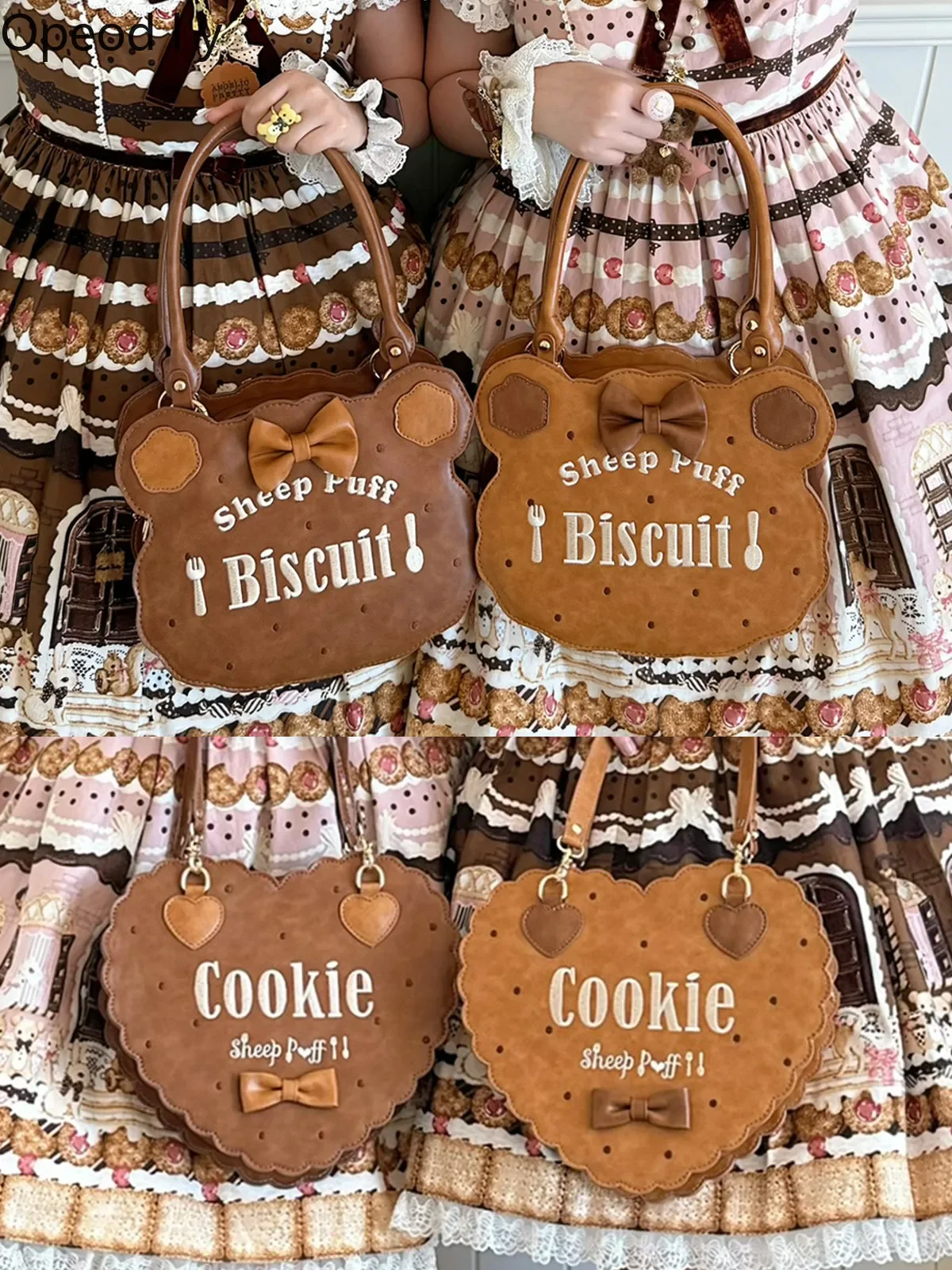 Original Japanese Style Y2k Bear Biscuit Bag Sweet Girl Embroidered Love Lolita Cute Oblique Straddle Portable Shoulder Bag