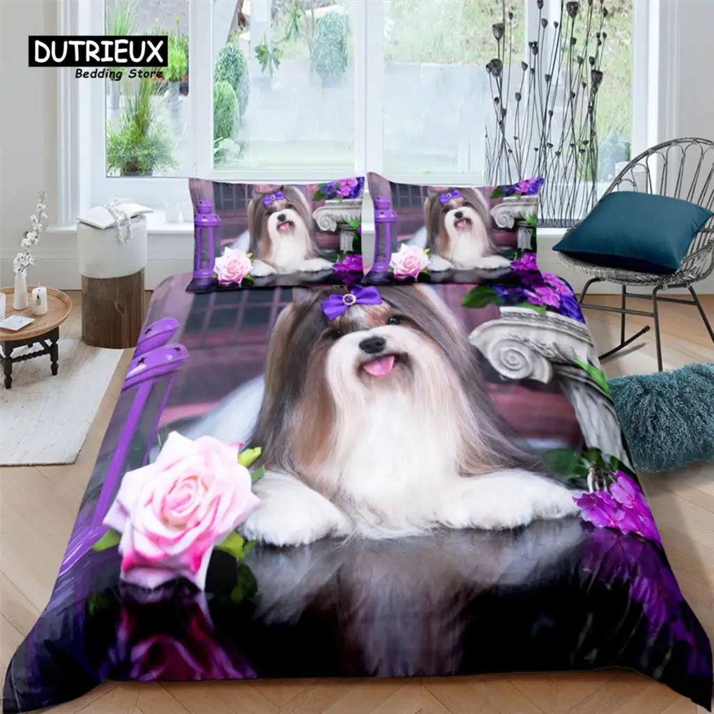 

3D Cute Pet Dog Print Home Living Luxury 2/3Pcs Comfortable Duvet Cover PillowCase Bedding Sets Queen and King EU/US/AU Size