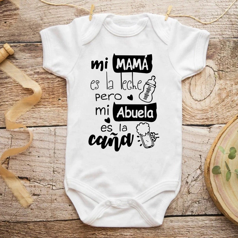 My Mom Is Awesome But My Grandma Is Amazing Spanish Baby Romper Infant Summer Jumpsuit Funny Newborn Boys Girls Bodysuit Clothes