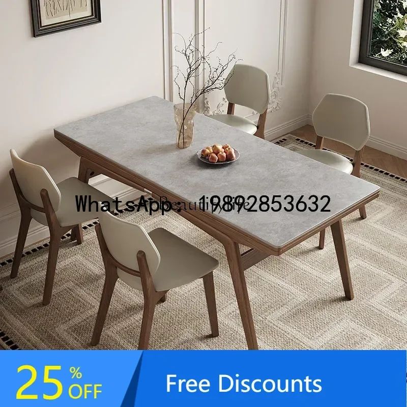

Solid wood rock slab dining table rectangular modern simple light luxury ash wood walnut