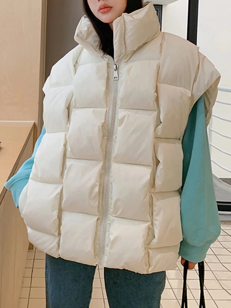 

Winter Waistcoat Casual Stand Collar Thicken Warm Loose Women Parkas Winter Sleeveless Zippers Ladies Down Vests Jackets
