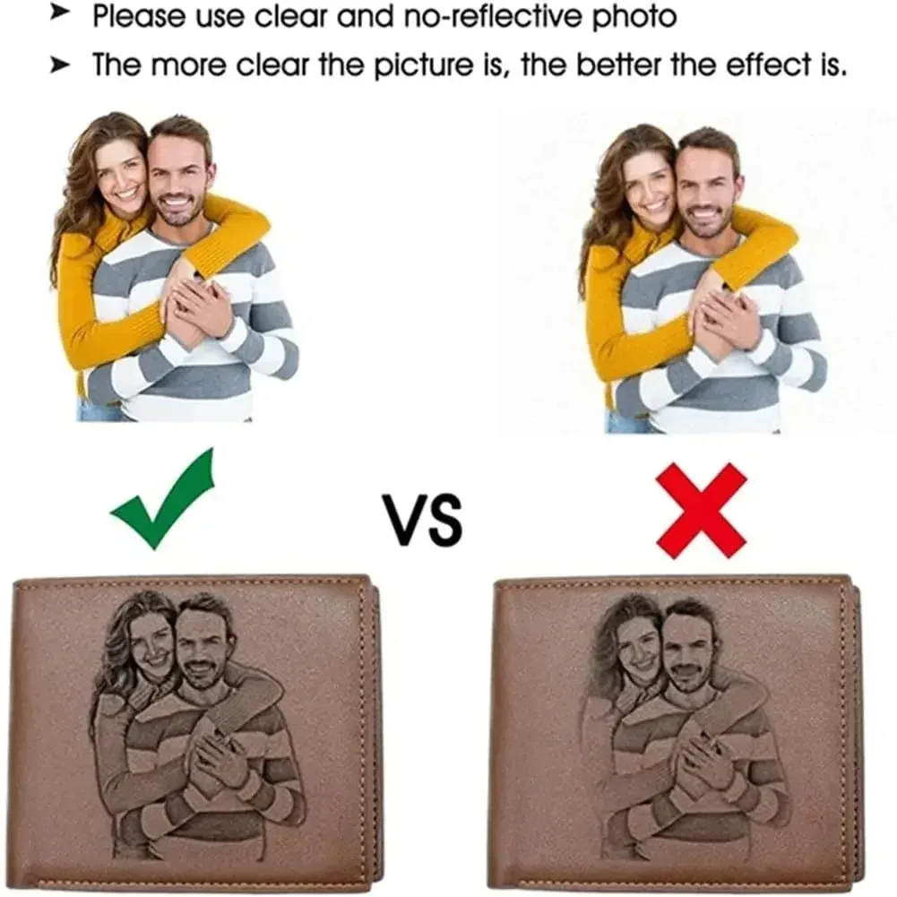 Personalisiertes Bild mit Namen, Geldbörse mit graviertem Foto, kurze Geldbörse, individuelle faltbare Geldbörse, Geschenke für Ihn, Männer für Papa, Vatertag, Ehemann – Detail 2