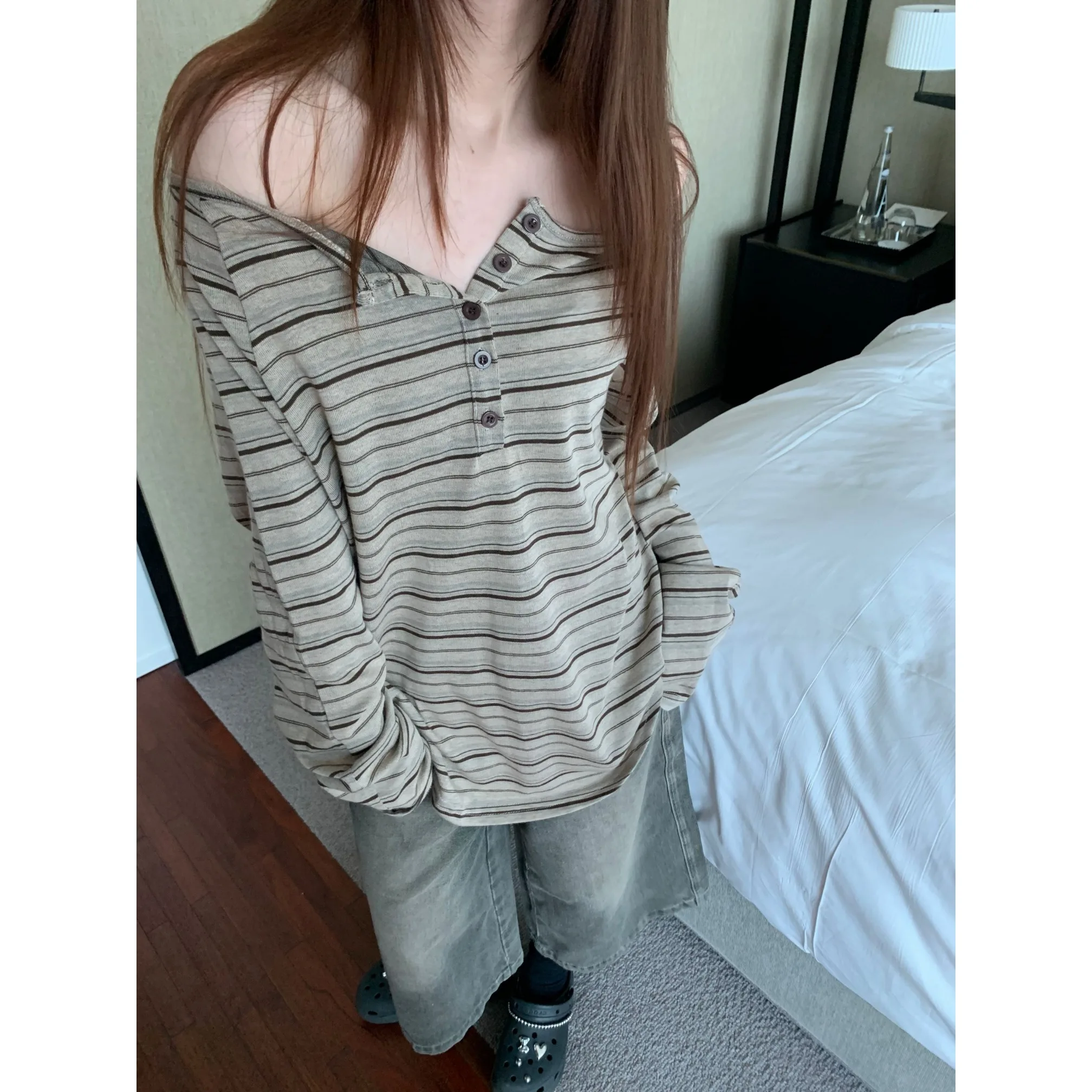 

Футболка с длинными рукавами, простая женская весенняя футболка на шнуровке с завязками на плечах, литературная городская леди, художественная многослойная гибкая уличная одежда BF