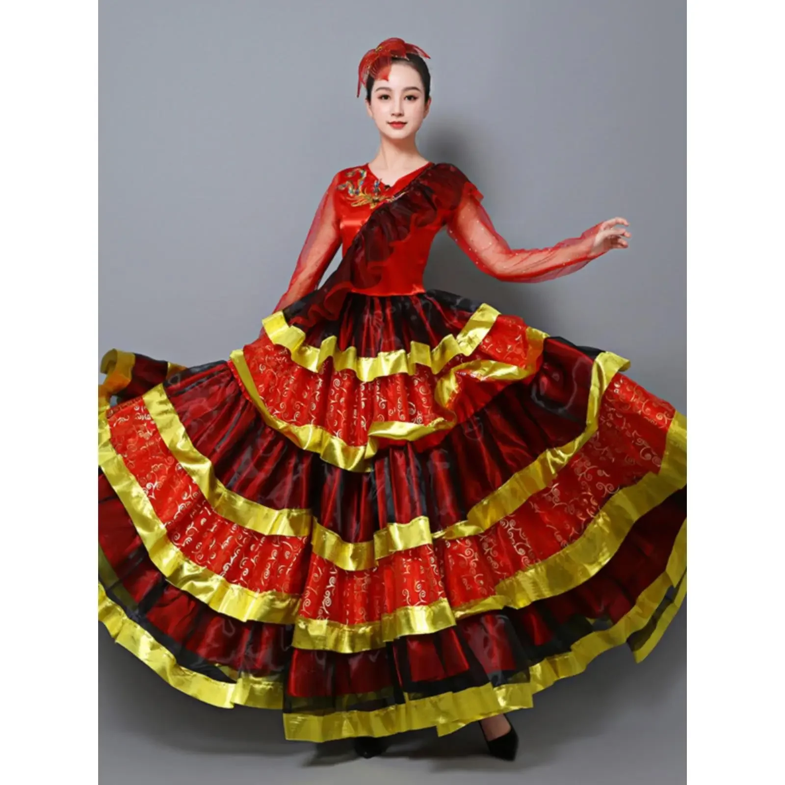 

Испанский костюм для хозяев, танцевальная поп-юбка для выступлений на сцене