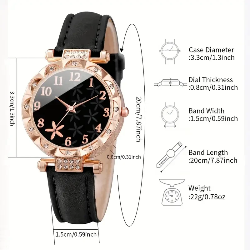 Conjunto de 2 uds de relojes para mujer, reloj de cuarzo con esfera de escala Digital y elementos de flores a la moda de lujo, adecuado para combinar con ropa diaria