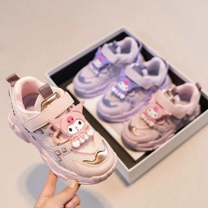 

Kids'Casual Shoes Sneakers Cartoon Kuromi PU Leather Spring Shoes For Girls Anti-slip Velcro Pink Pruple Shoes Size 26-37