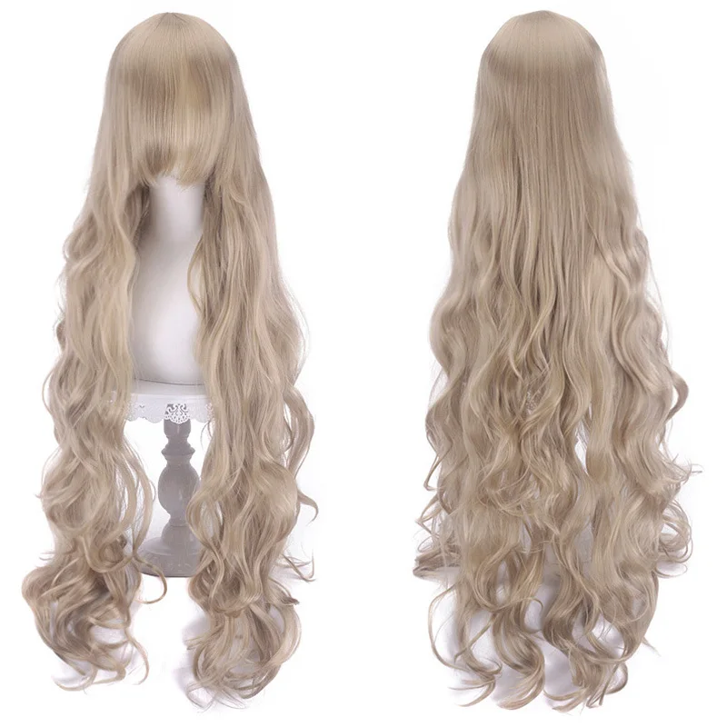 100cm Long Wavy Curly Synthetic Cosplay Wig with Bangs