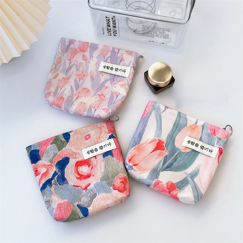 New Fashion Sweet Floral Clutch portamonete Cute Mini Cosmetic Bag Makeup Pouch rossetto portatile auricolare Card Organizer Bag