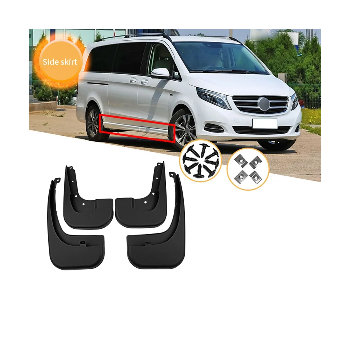 For Mercedes Benz V Class Sports Extended Edition 2016-2020 with Side Skirts Fender Mud Flaps Guard Splash Flap