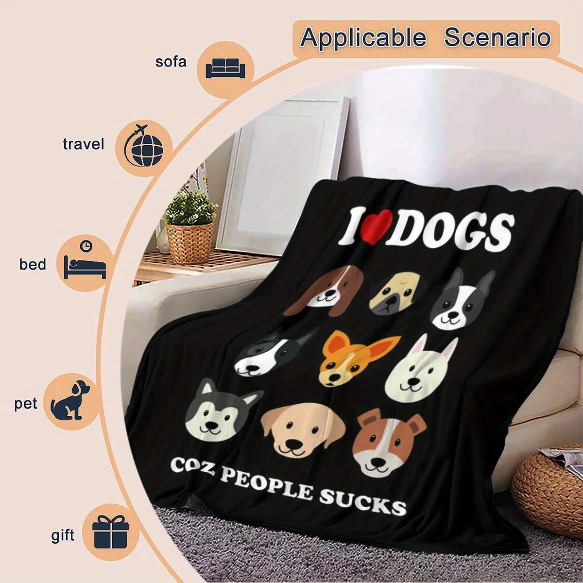 Cute Dog Series Flannel printed blanket suitable for all seasons suitable for living room office sofa and travel 180x250CM