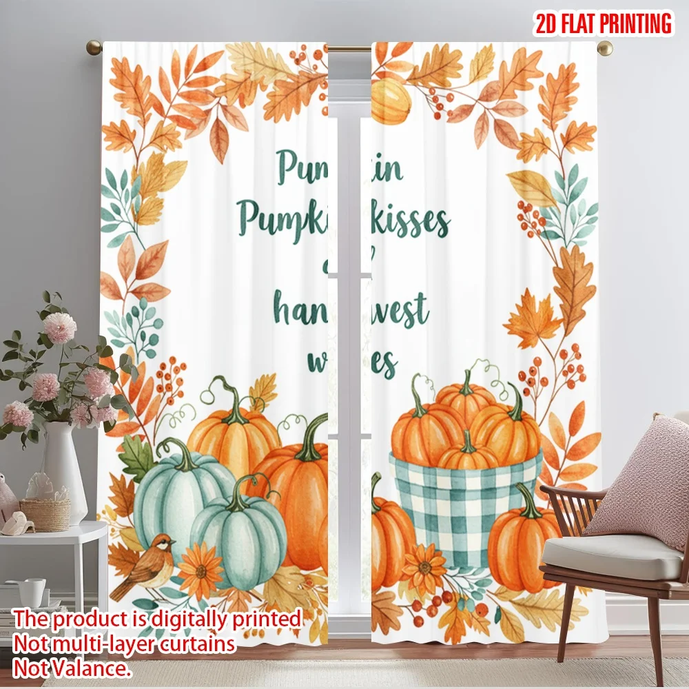 

2pcs 2D flat printing Curtain Pumpkin Kisses Harvest Wishes Polyester Fabric Without Electricity Seasonal Party & Holiday Decor