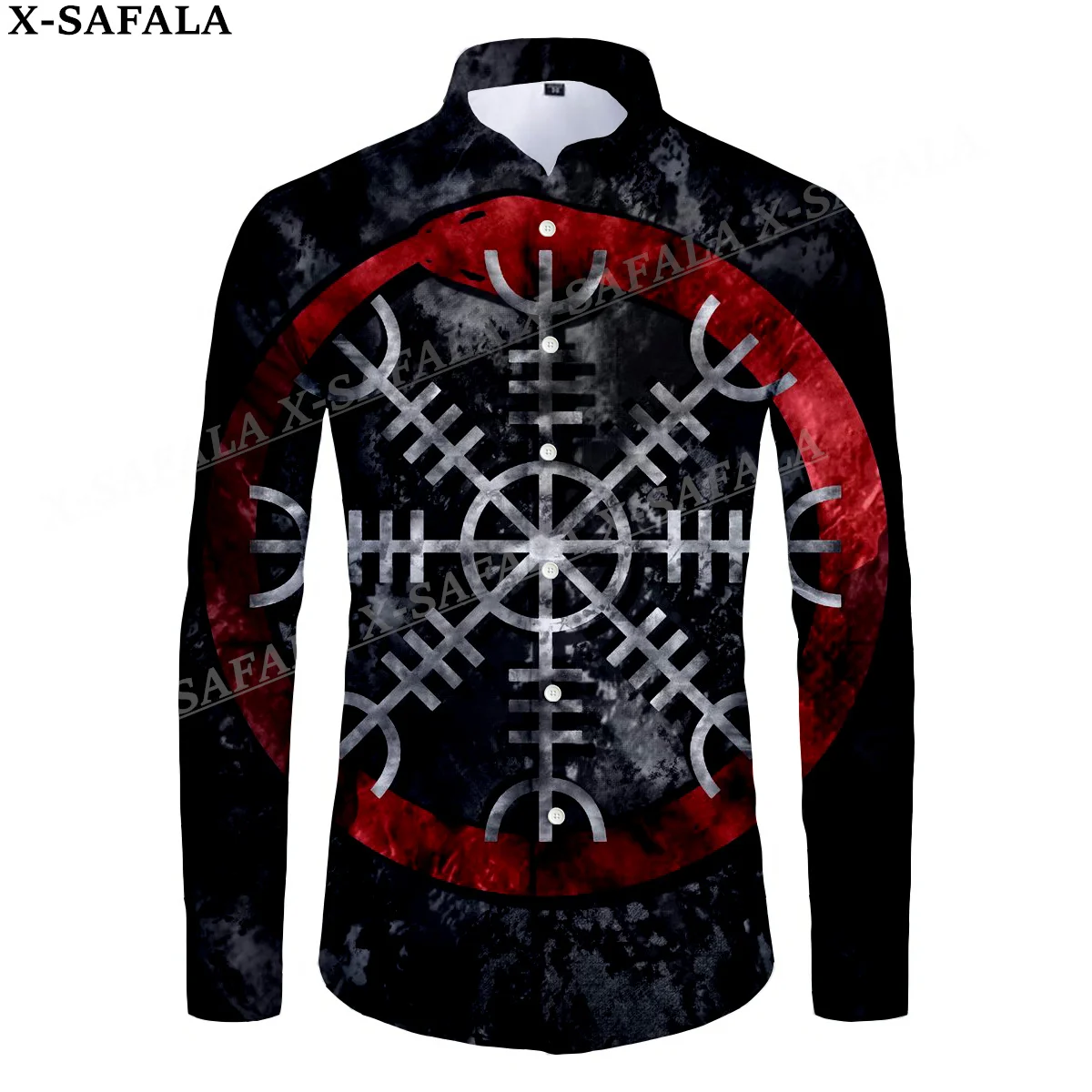 Symbol Hot Tattoo Raven Odin 3D Print Men's Luxury Shirt Turn-down Collar Buttoned Up Long Sleeve Tops Hip Hop Tee-3