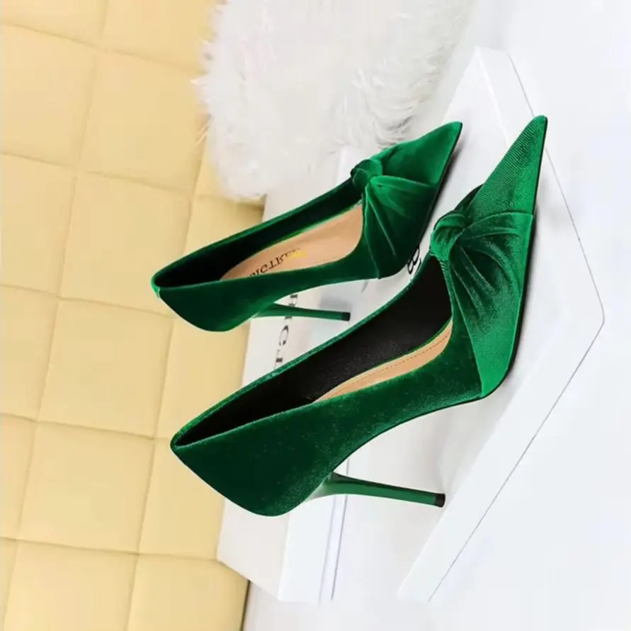 Zapatos BIGTREE, zapatos de tacón de ante con lazo para mujer, nuevos tacones altos a la moda, tacones de aguja puntiagudos, tacones de mujer, nuevo diseño 2025, zapatos de tacón de talla grande 43