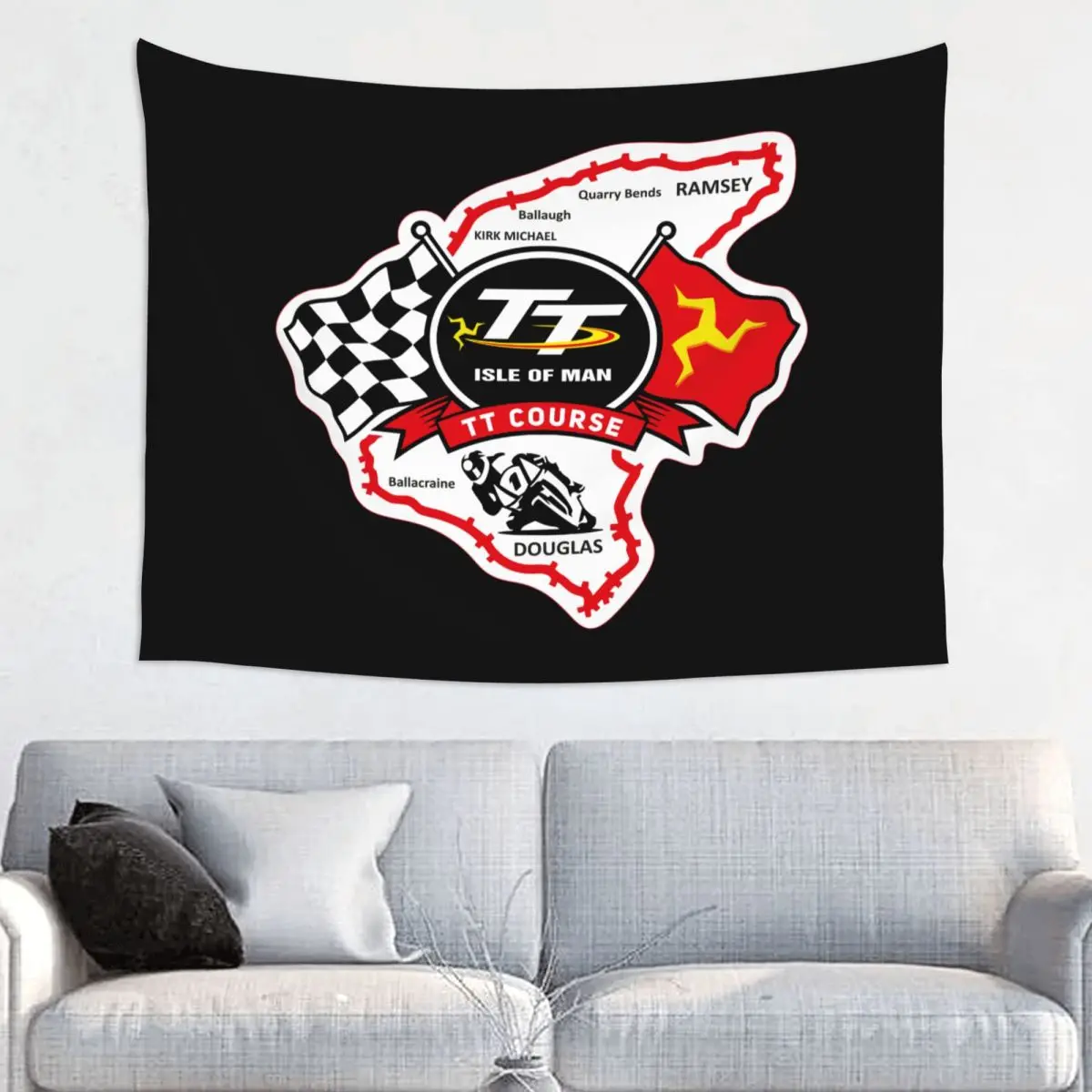 Isle Of Man TT Motorcycle Race Tapestry Wall Hanging Print Fabric Tapestries Art Wall Blanket Wall Decor Tapiz