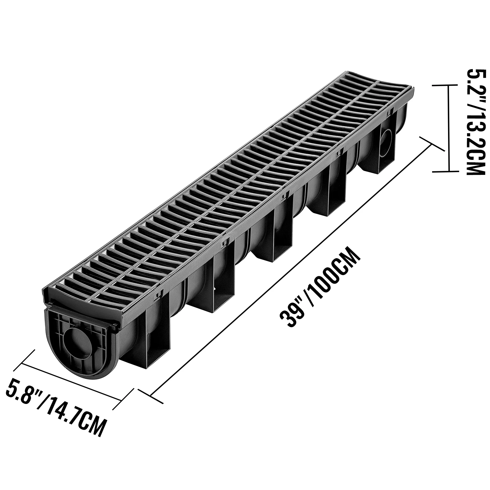 Driveway Trench Drainage Kit System Channel Drain With Plastic Grate 4-6 Pack HDPE Plastic Grille Black Garage Floor Drain