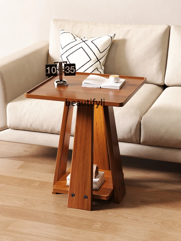 Solid wood small round table sofa living room balcony tea table small table bedside shelf