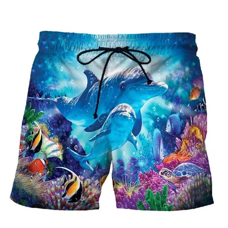 Summer New Animal Kawaii Dolphin 3D Print Beach Shorts Men Women Cartoon Casual Harajuku Kids Cool Ice Shorts Swimwear Trunks