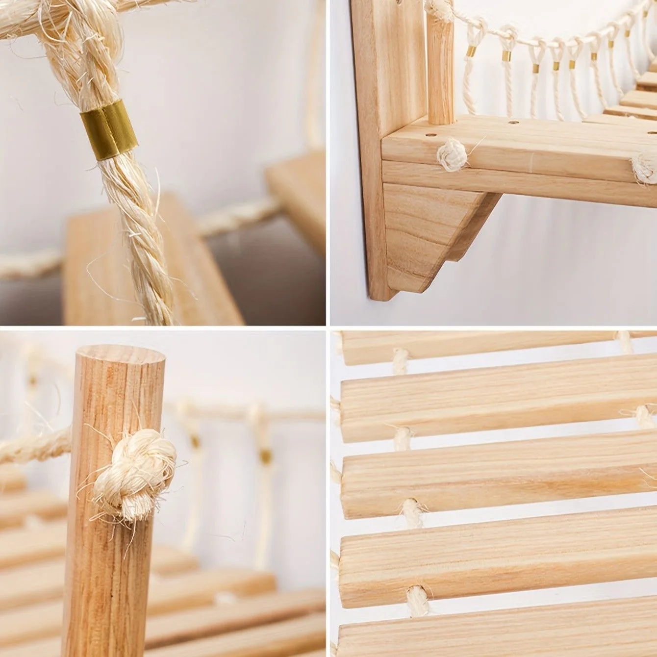 Solid Wood Cat Tree with Suspended Bridge Wall-Mounted Cat Tree Frame For Kittens Adult Cats and All Sizes - Image 3