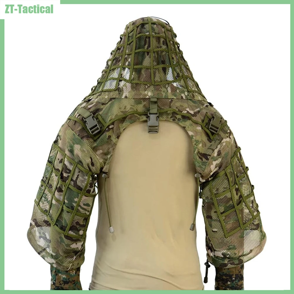 

Ghillie Suit Foundation Tactical Sniper Coat Viper Hoods Camouflage Clothes For Airsoft Paintball Hunting Apparel, Mesh Fabric