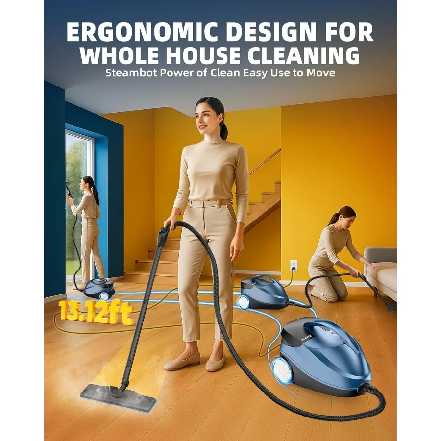 Pembersih Uap Genggam Bertekanan untuk Penggunaan di Rumah dengan 30 Aksesori, Steamer Portabel Tugas Berat dengan Tangki 1.5L untuk Lantai Keramik