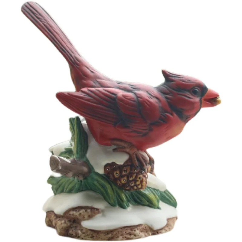 Rural hand-painted ceramic Northern Cardinal ornament garden landscaping red bird home tabletop decoration