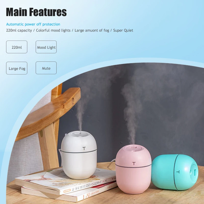 220Ml Mini Air Humidifier USB Aroma Essential ก้านปักน้ำมันหอมระเหยสำหรับรถบ้านเครื่องอัลตร้าโซนิคพ่นหมอกที่มีหลอดไฟ LED กลางคืน Diffuser