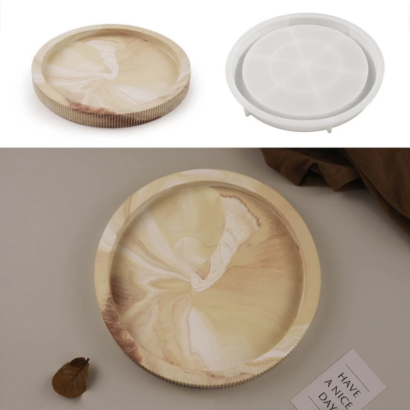 Round Storage Tray Mold Stripe Round Dish Mold Flowerpot Base Silicone Mold for Resin Concrete Cement Tray DIY Durable