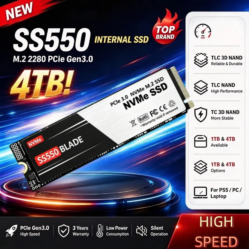 Internal Solid State Drive SS550 M.2 NVMe SSD PCIe Gen3.0 x3 M.2 2280 High Speed Storage for Desktop Laptop Gaming PC