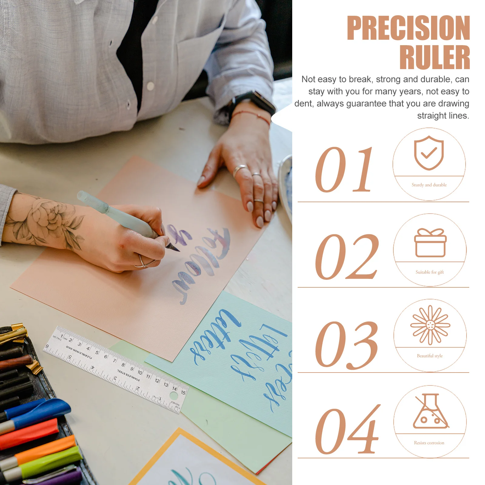 

2Pcs Professional Cork Backing Stainless Steel Rulers Straight Edges Measuring Tools for Engineering Drawing Design Office